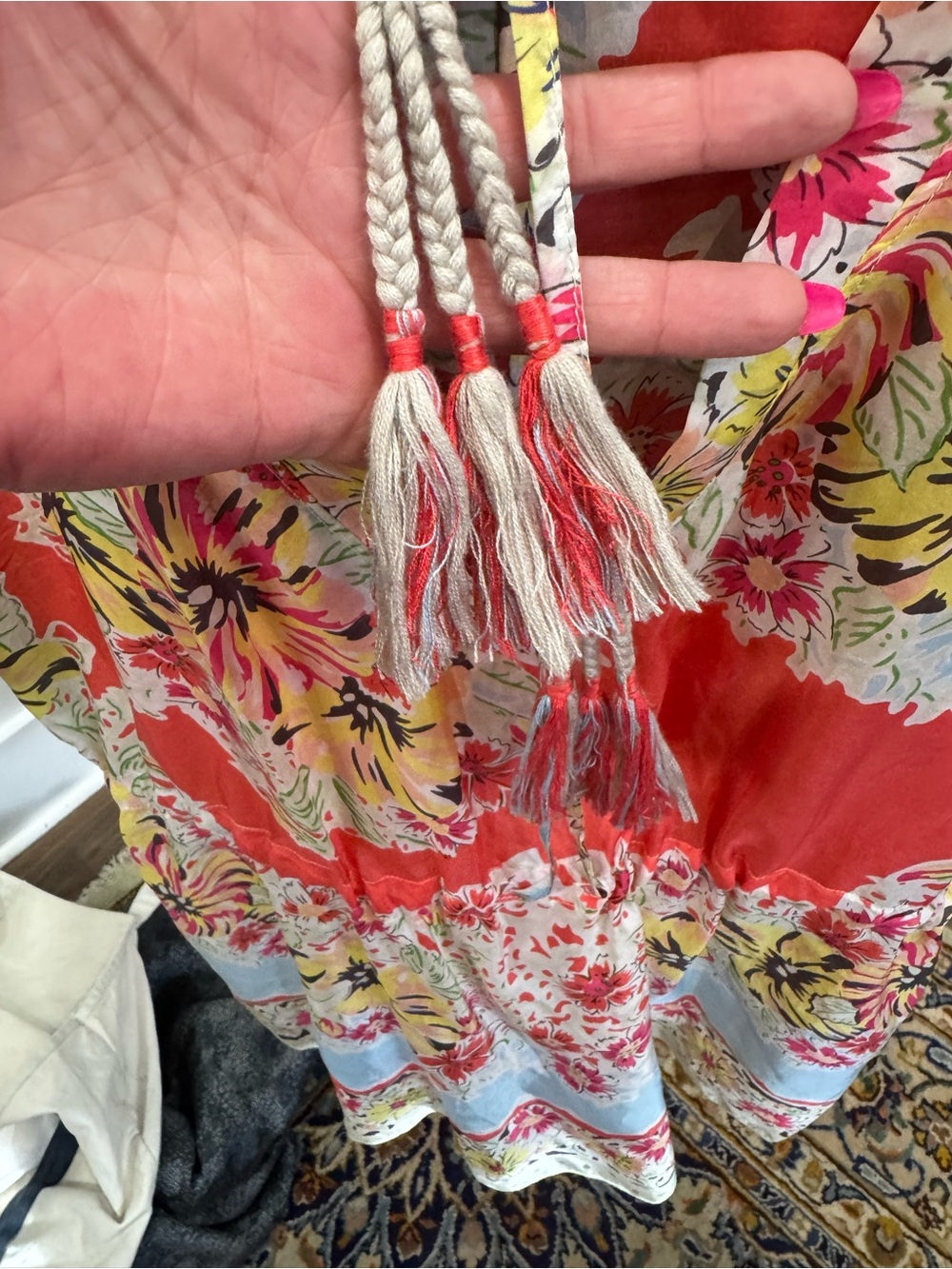 Johnny Was Coral Floral V-Neck Tunic - Picture 4 of 7